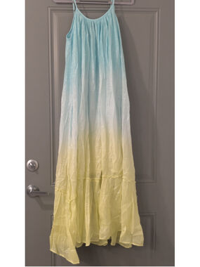 Women's White Waves Ombre Maxi Dress Blue and Yellow